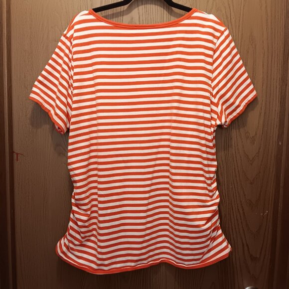 MICHAEL Michael Kors plus size women's shoulder zipper orange & white T-shirt 3X - Picture 2 of 13